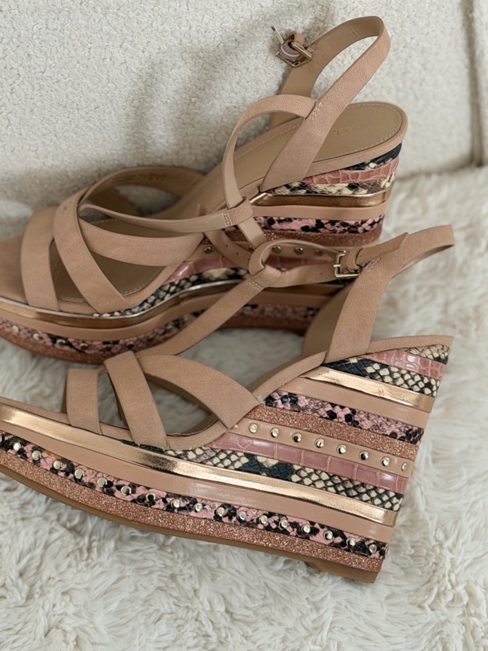 ALDO Beige and Brown Platform Wedge Sandals - Picture 4 of 5